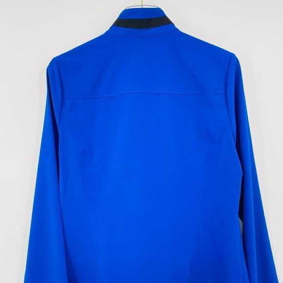 Zenergy Chico's Size 1 Medium Blue Long Sleeve Lightweight Ruffled Zip Up Jacket - Picture 7 of 9